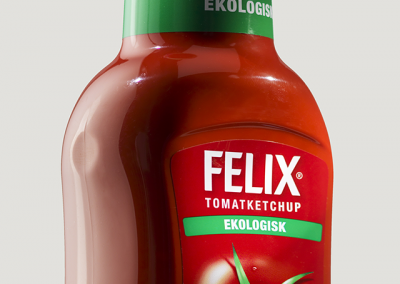 product detail of label on a ketchup bottle